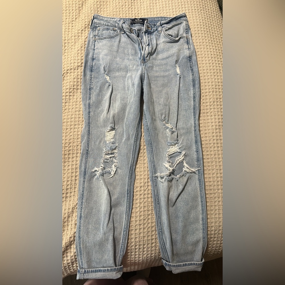 Hollister Blue Straight Leg Jeans with Natural Distressing